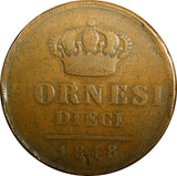 Italian States NAPLES Ferdinando II Copper 1848 10 Tornesi Ducat 38mm KM# 331(1)