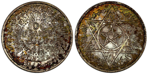 Morocco Mohammed V Silver AH1372//1953 100 Francs BU Toned Y# 52 (20 822)
