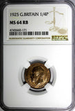 Great Britain George V Bronze 1925 Farthing NGC MS64 RB LAST YEAR TYPE KM# 808.2