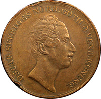 SWEDEN Oscar I Copper 1853 2/3 Skilling Mintage-52,000 Better Date KM# 663 (49)