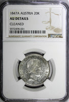 Austria Ferdinand I Silver 1847 A 20 Kreuzer Vienna NGC  AU DETAILS KM# 2208 (1)