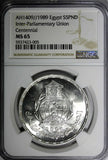 Egypt Silver AH1409//1989 5 Pounds NGC MS65 Mintage-5,000 37.2 mm KM# 665 (005)