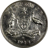 Australia George VI Silver 1943 S 6 Pence Sixpence Toned San Francisco KM# 38(6)