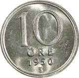Sweden Gustaf V (1907-1950) Silver 1950 10 Öre GEM BU KM# 813 (22 057)
