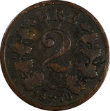 Norway Oscar II Bronze 1876 2 Øre 1st Year for Type Better Date KM# 353 (17 546)