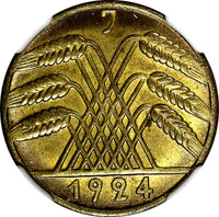 Germany 1924 J 10 Reichspfennig NGC MS65 ONLY 1 GRADED HIGHEST KM# 40 (047)