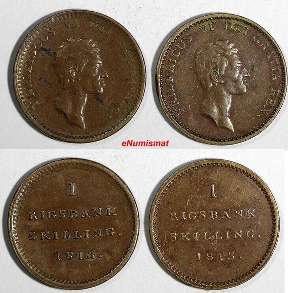 DENMARK Frederik VI Copper LOT OF 2 COINS 1813 1 Rigsbankskilling KM# 680 (568)