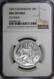 Czechoslovakia Silver 1932 10 Korun 30 mm NGC UNC DETAILS KM# 15 (035)