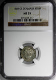 Denmark Christian IX Silver 1869 4 Skilling Rigsmont NGC MS65 First DateKM#775.2