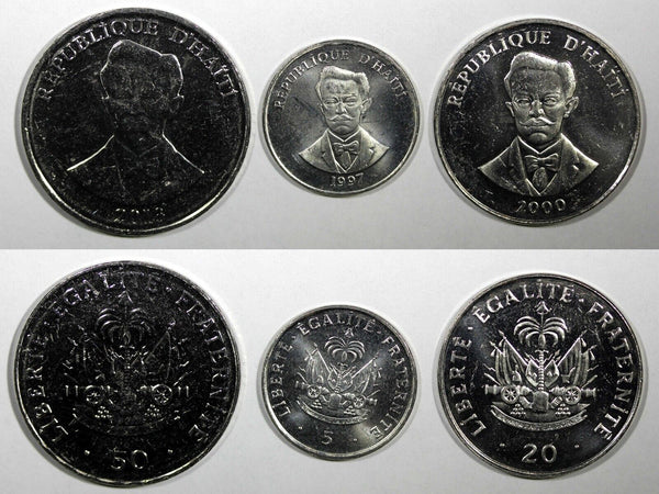 Haiti  SET OF 3 COINS Charlemagne Peralte 1997 ,2000 ,2013 50 ,20,5 Centimes UNC