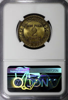 France Aluminum-Bronze 1923 2 Francs NGC MS64 French Chamber KM# 877 (033)