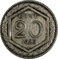 Italy Vittorio Emanuele III Copper-nickel 1920 R 20 Centesimi RARE  KM# 58 (342)
