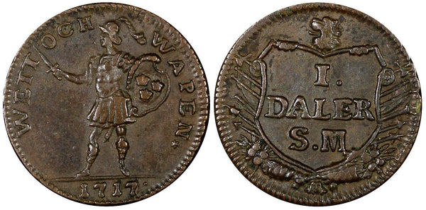 Sweden Emergency Issue Carl XII 1717 1 Daler Wits and Weapons XF KM# 355 ( 84)