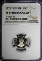 DOMINICAN REPUBLIC PROOF 1976 10 Centavos NGC PF64 ULTRA CAMEO Mint-5,00 KM42(3)