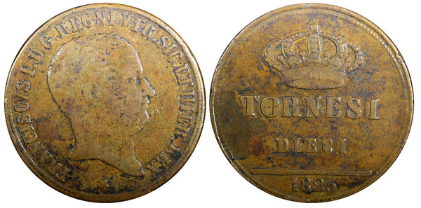Italian States NAPLES Francesco I Copper 1825 10 Tornesi Ducat 38.5mm KM# 293(3)