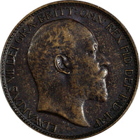 Great Britain Edward VII Bronze 1902 Farthing 1st Year Type XF KM# 792 (19 868)