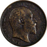 Great Britain Edward VII Bronze 1902 Farthing 1st Year Type XF KM# 792 (19 868)