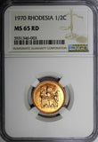 Rhodesia Bronze 1970 1/2 Cent NGC MS65 RD FULL NICE RED TONING KM# 9 (003)