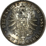German States PRUSSIA Friedrich III Silver 1888 A 2 Mark BU.Lightly Toned KM#510