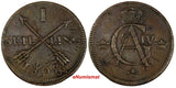 SWEDEN 1802 1 SKILLING OVERSTRUCK ON 2 ORE S.M. 1760  FULL EARLY DATE (17 113)