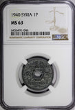 French Mandate  Zinc 1940 1 Piastre NGC MS63 1 YEAR TYPE SCARCE KM# 71a (046)