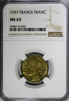 France Aluminum-Bronze 1937 1 Franc NGC MS63  KM# 885 (002)