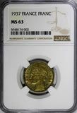 France Aluminum-Bronze 1937 1 Franc NGC MS63  KM# 885 (002)
