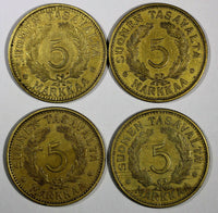 Finland Aluminum-Bronze LOT OF 4 COINS 1933-1940 S 5 Markkaa KM# 31 (18 184)