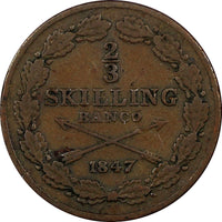 Sweden Oscar I 1847 2/3 Skilling Banco 24.5 mm Mintage-88 848 KM# 663 (20 854)