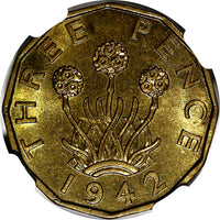 Great Britain George VI 1942 3 Pence WWII Issue NGC MS64 KM# 849 (025)
