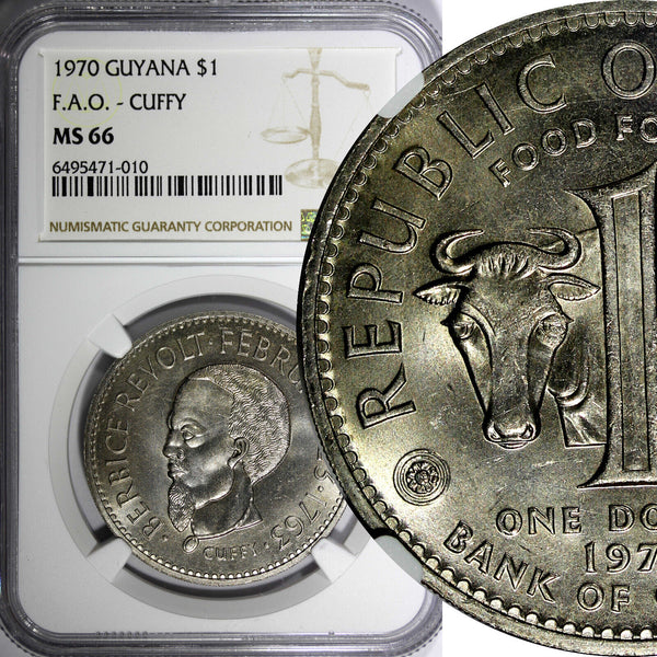 Guyana 1970 $1.00 Dollar FAO -CUFFY NGC MS66 GEM BU KM# 36 (010)