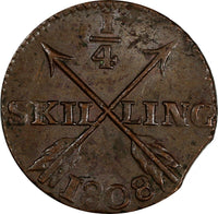SWEDEN Copper King Gustav IV Adolf 1808 1/4 Skilling ch.XF KM# 564 (19 461)
