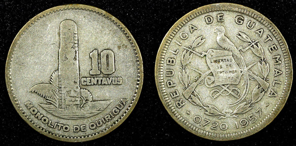 GUATEMALA Silver 1957 10 Centavos KM# 256.2 (22 891)