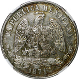 Mexico SECOND REPUB.Silver 1871 OA E Peso Oaxaca NGC AU DETAILS KM# 408.6 (047)