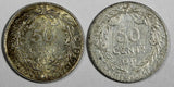 Belgium Albert I Silver LOT OF 2 COINS 1911,1914 50 Centimes French KM# 70 (406)