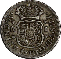 Mexico SPANISH COLONY Philip V Silver 1744 M 1 Real SCARCE KM# 75.2