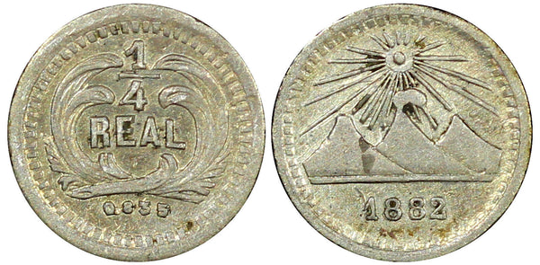 Guatemala Silver 1882 1/4 Real Mintage-103 ,546 KM# 151 (22 672)