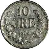 Sweden Oscar II Silver 1874 ST 10 Ore KM# 737 (13 770)