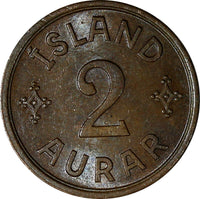 Iceland Christian X Bronze 1942 2 Aurar KM# 6.2 (19 964)