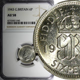 Great Britain George VI Silver 1943 6 Pence NGC AU58 KM# 852 (040)