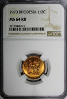 Rhodesia Bronze 1970 1/2 Cent NGC MS64 RB NICE RED KM# 9 (021)