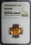 Rhodesia Bronze 1970 1/2 Cent NGC MS64 RB NICE RED KM# 9 (021)