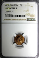 Great Britain Edward VII Bronze 1902 1/3 Farthing NGC UNC DET.1 YEAR TYPE KM#791