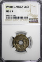 East Africa George V Copper-Nickel 1911 H 1 Cent NGC MS63 1st Year Type KM# 7