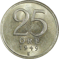 Sweden Gustaf V Silver 1949 TS 25 Öre   GEM BU COIN KM# 816 (22 028)