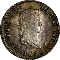 Mexico SPANISH COLONY Fernando VII Silver 1815 MO JJ 1/2 Real Nice Tone KM74(3)