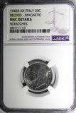 Italy 1942 R XX 20 Centesimi NGC UNC DETAILS MAGNETIC REEDED EDGE KM# 75b (131)