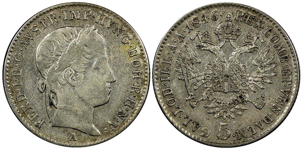 Austria Ferdinand I Silver 1846 A 5 Kreuzer  Vienna Mint KM# 2196 (20 873)