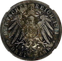 Germany BAVARIA-90TH BIRTHDAY Silver 1911 D 3 Mark NGC MS62 PROOF LIKE KM998 (8)