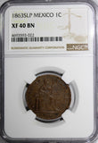 Mexico Copper 1863 SLP 1 Centavo San Luis Potosi NGC XF40 BN SCARCE KM#390.1